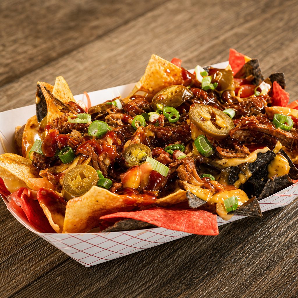 Loaded BBQ Pulled Pork Nachos.