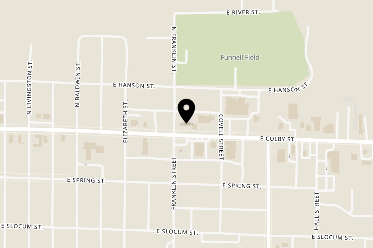 Map showing the location of Bone Ends on 604 E Colby St in Whitehall